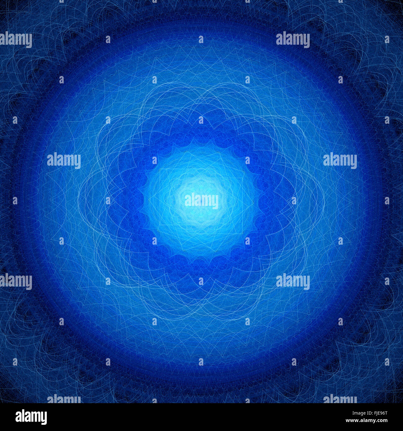Leuchtende blaue Fraktale Mandala Grafik, generierte Computer abstrakten Hintergrund Stockfoto