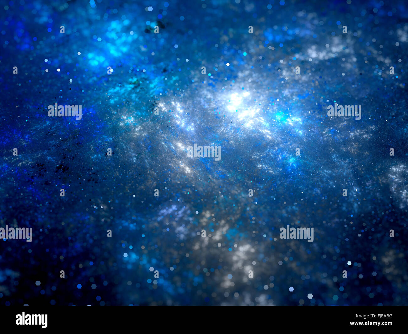 Blau leuchtende Jungstars im Raum, Computer generierte abstrakten Hintergrund Stockfoto