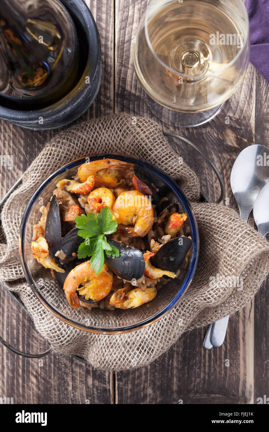 Arroz de Marisco portugiesische Paella Meeresfrüchte rustikale Klassiker curry-Reis Sommergericht Stockfoto