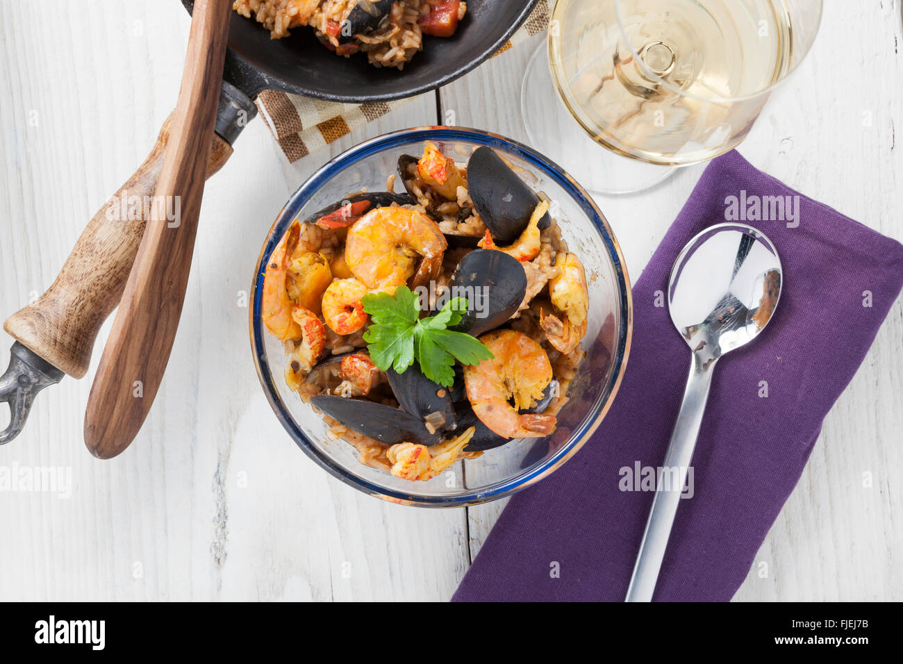 Arroz de Marisco portugiesische Paella Meeresfrüchte rustikale Klassiker curry-Reis Sommergericht Stockfoto