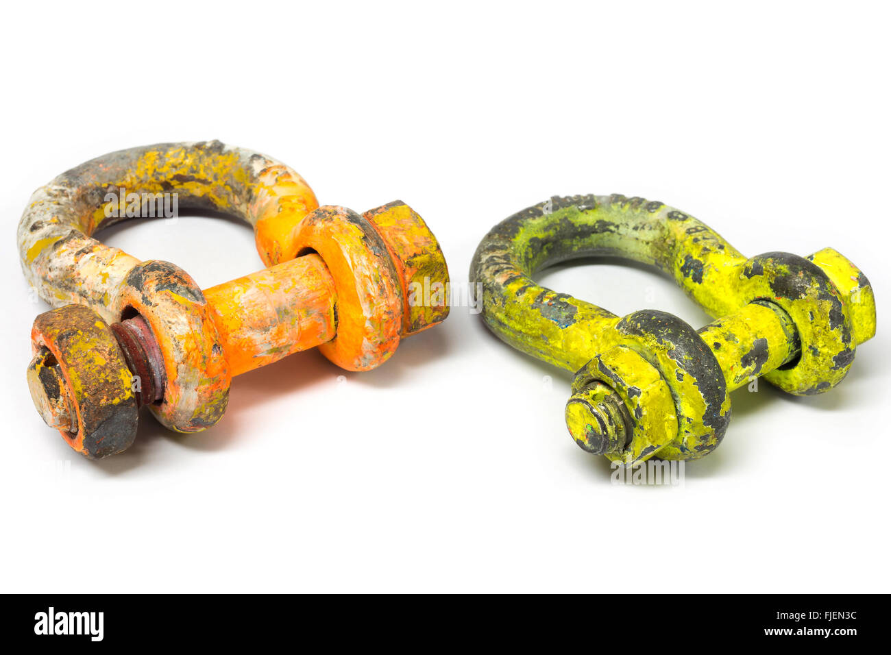 Schäkel mit Inspektion Farbcode für die Verwendung mit Lastaufnahmemitteln. Stockfoto