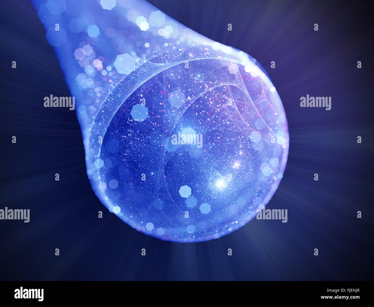 Blau leuchtende Bläschenuniversums im Raum mit Partikeln, Computer generierte abstrakten Hintergrund Stockfoto