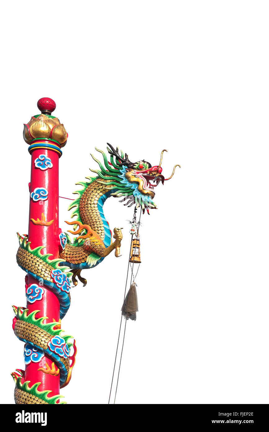Drachenstatue in weißem Hintergrund Stockfoto