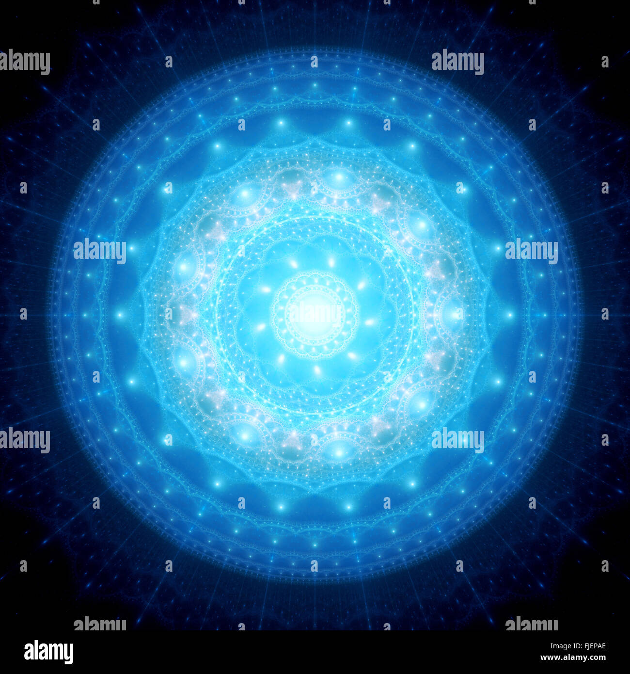 Blau leuchtende Mandala im Raum, Computer generiert abstrakte backgournd Stockfoto