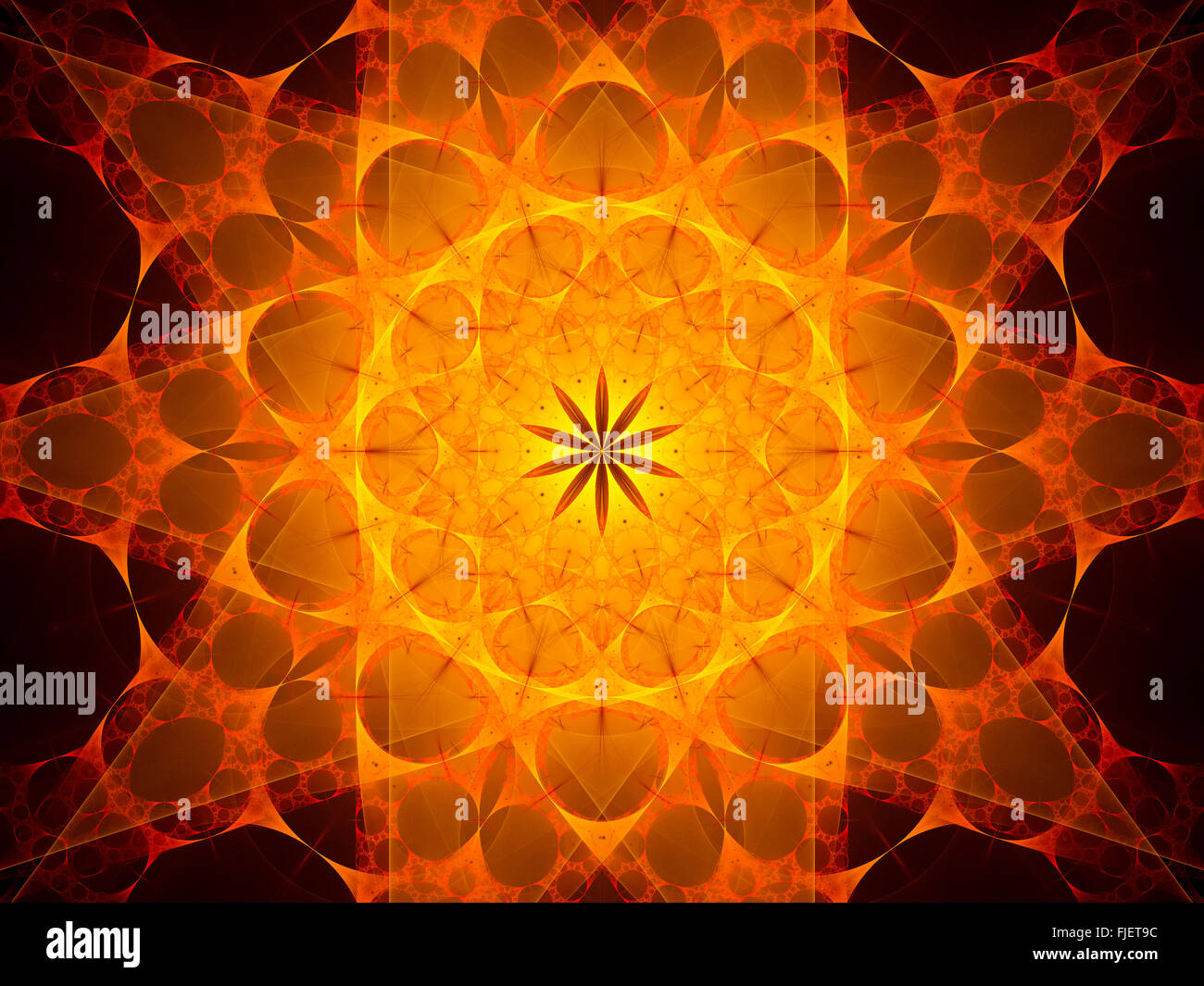 Feurig leuchtenden Mandala im Raum, Computer generierte abstrakten Hintergrund Stockfoto