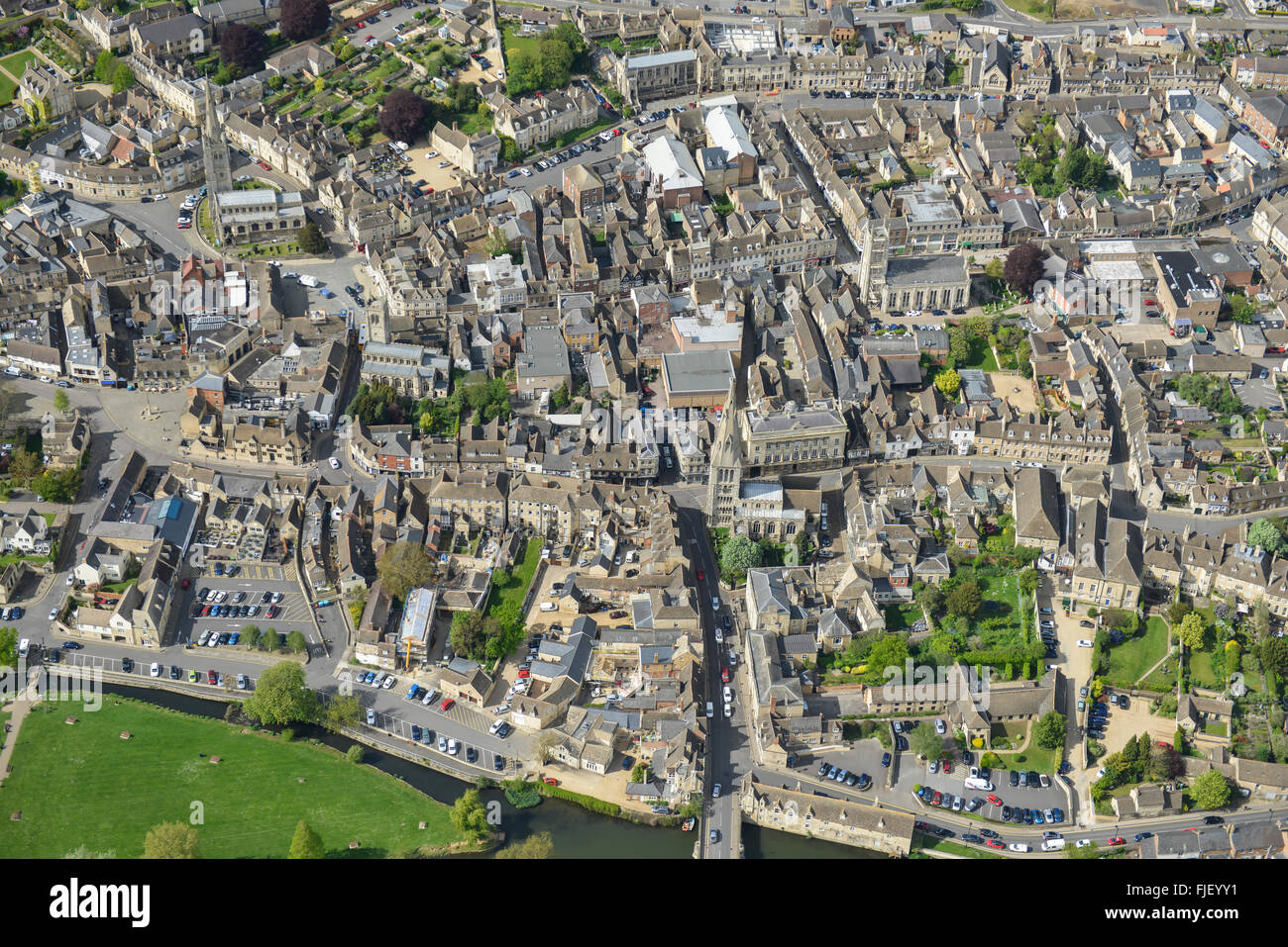 Eine Luftaufnahme des Stadtzentrums von Stamford, Lincolnshire Stockfoto