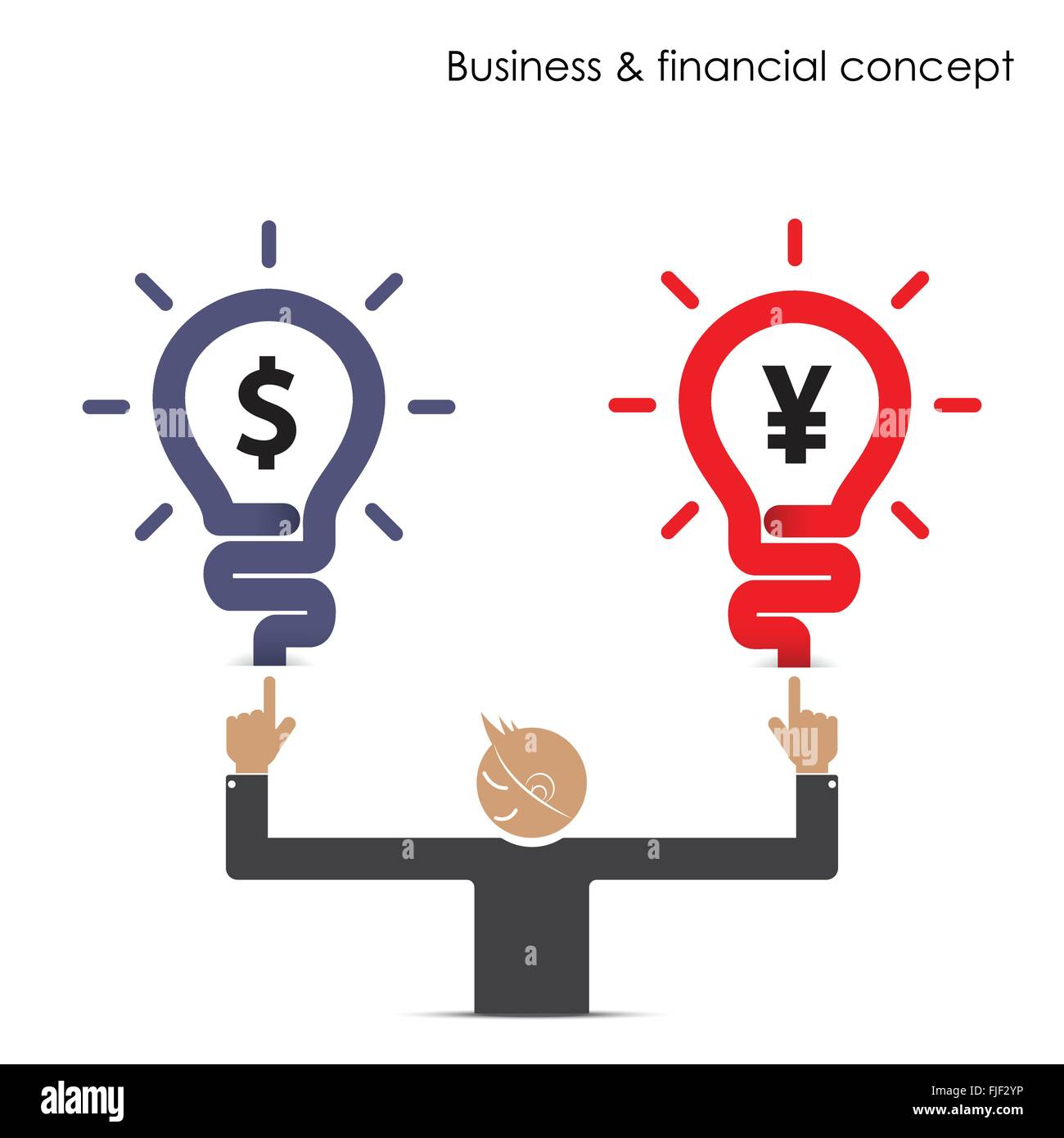 Geschäftsmann und Glühbirne unterzeichnen mit Geschäfts- und Finanzkonzept. Währung-Krieg-Konzept. Vektor-illustration Stock Vektor