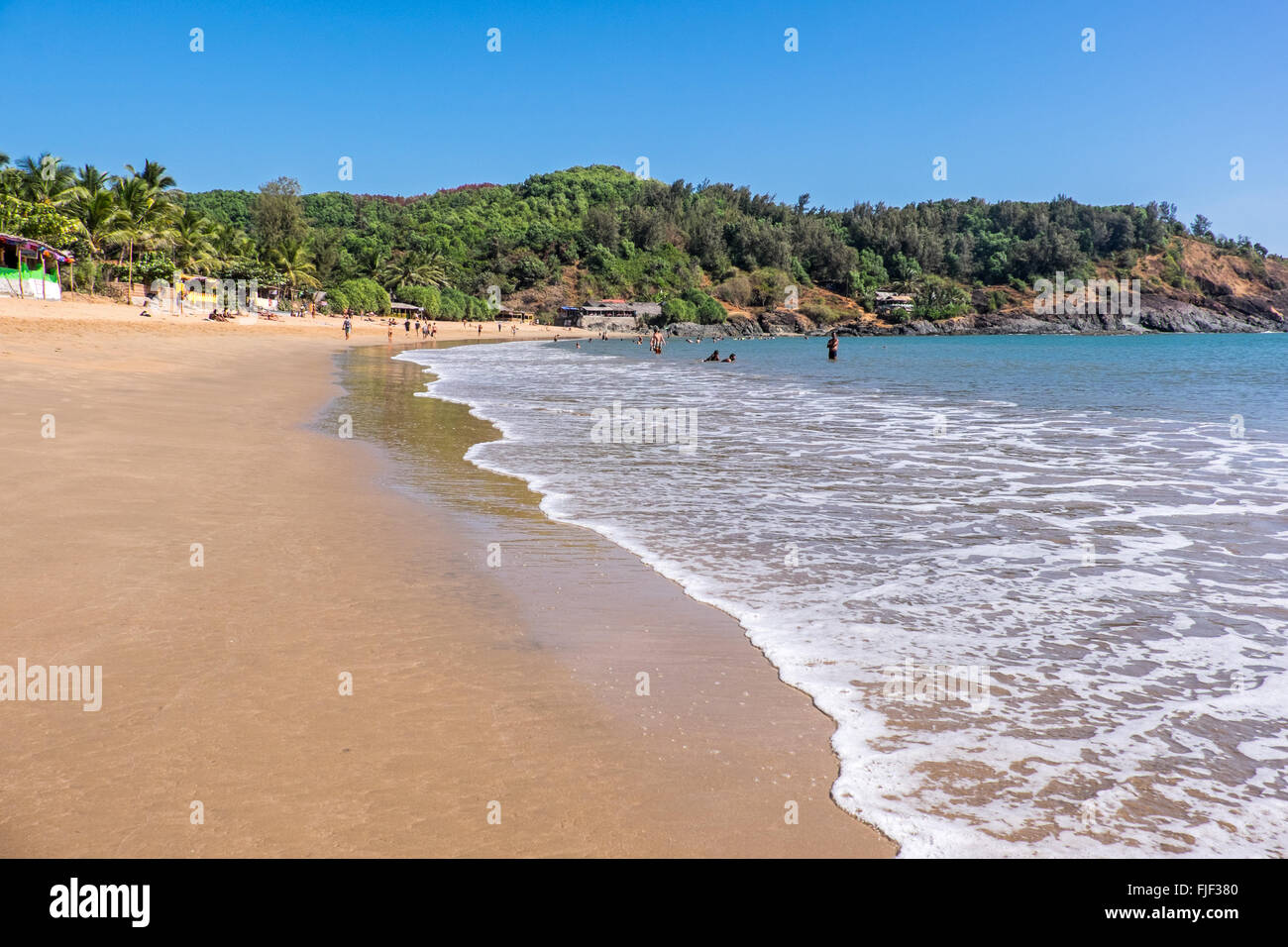 OM Beach, Gokarna im indischen Bundesstaat Karnataka ist eine beliebte rumhängen für Rucksacktouristen. Stockfoto