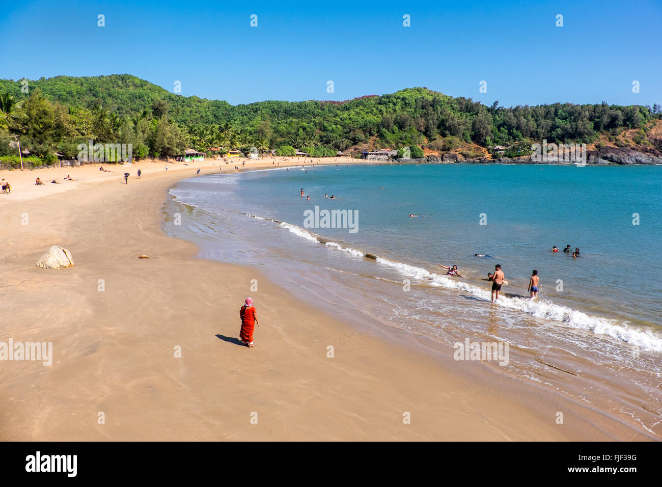 OM Beach, Gokarna im indischen Bundesstaat Karnataka ist eine beliebte rumhängen für Rucksacktouristen. Stockfoto