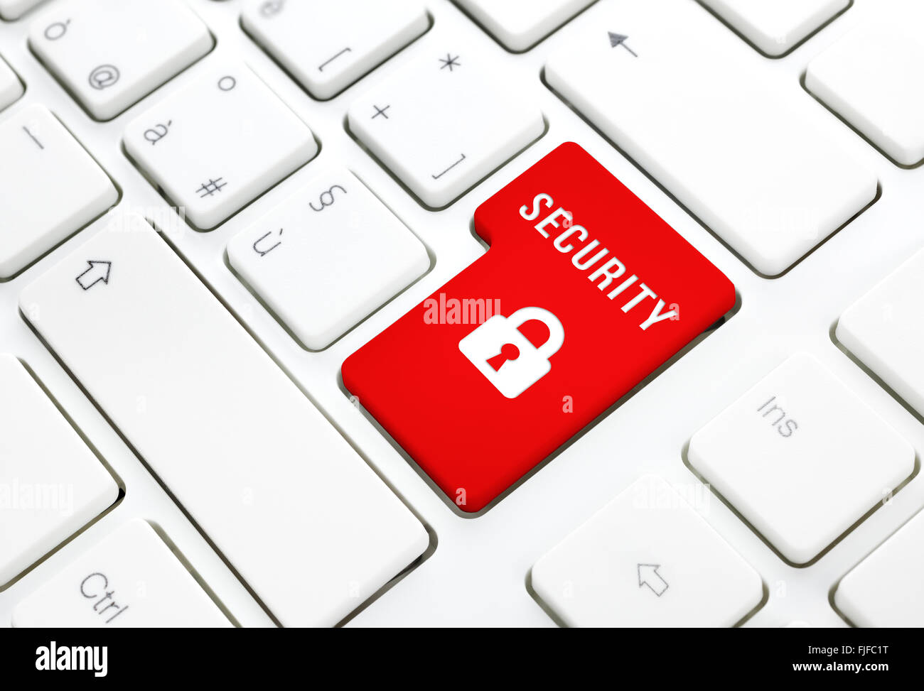 Web Login Sicherheitskonzept, rote Taste auf weiße Tastatur eingeben Stockfoto