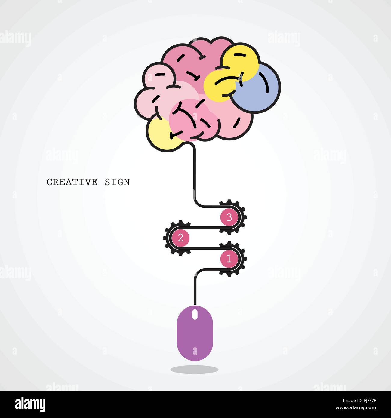 Kreative Gehirnhälfte Idee Konzept und Computer Maus Symbol. Fortschreiten der Idee Konzept. Wirtschaft, Bildung und Industrie Idee. Stock Vektor