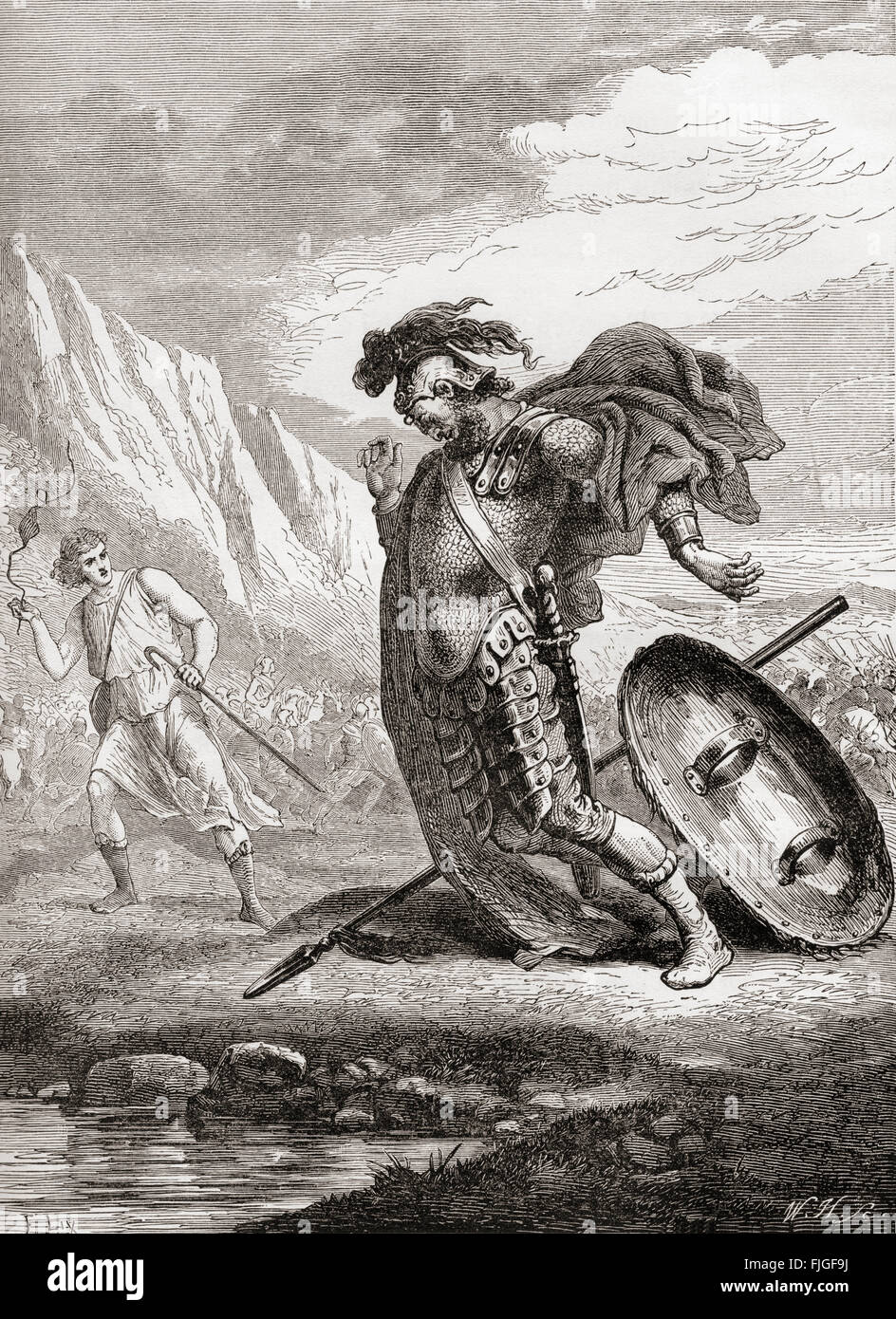 David und Goliath, aus den Büchern von Samuel, altes Testament. Stockfoto