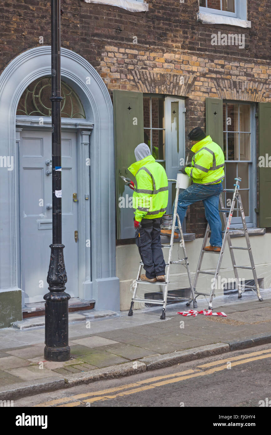 London, Spitalfields neu dekorieren eine ehemalige Huguenot WeberHaus in Wilkes Street Stockfoto