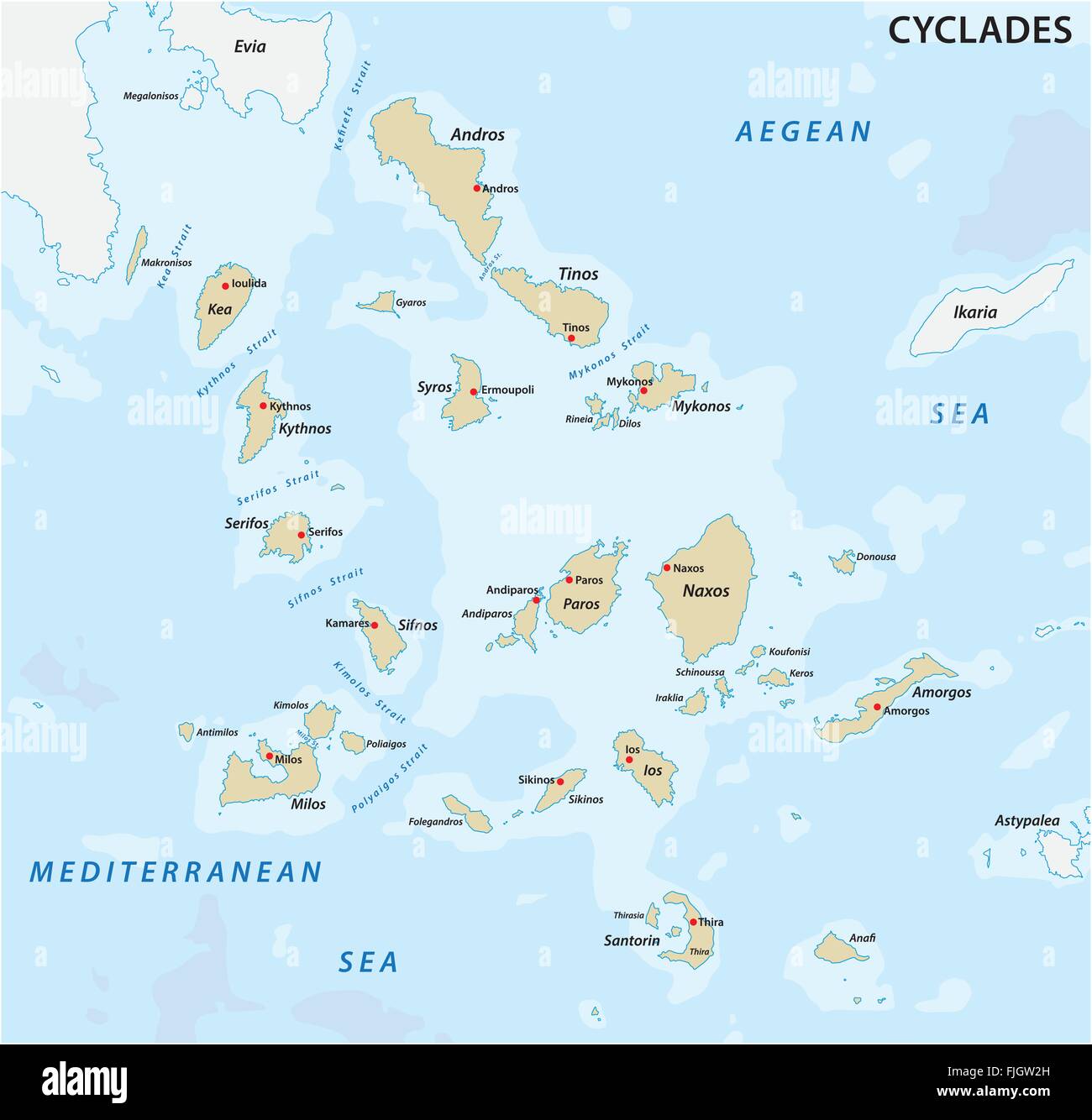 Karte der griechischen Kykladen Island Gruppe Stock Vektor