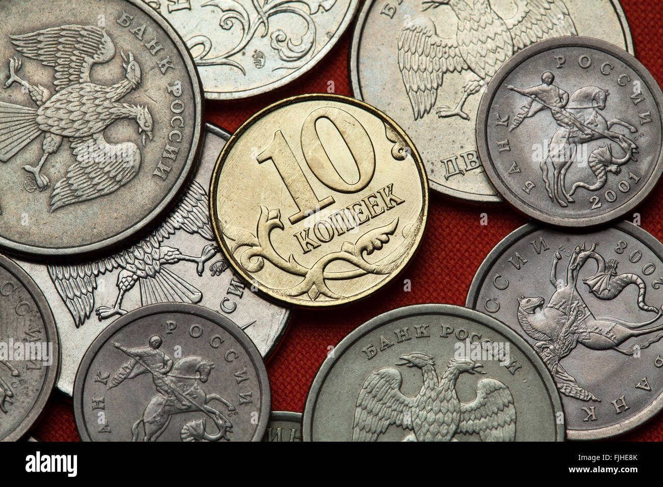 Münzen aus Russland. Russland 10 Kopeken Münze. Stockfoto