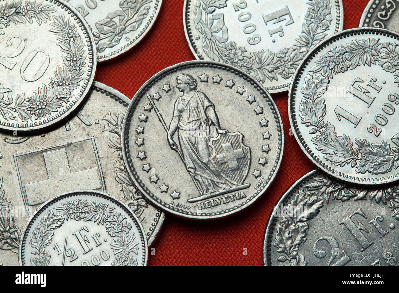 Münzen der Schweiz. Stehende Helvetia in der Schweiz einen Franc-Münze  abgebildet Stockfotografie - Alamy