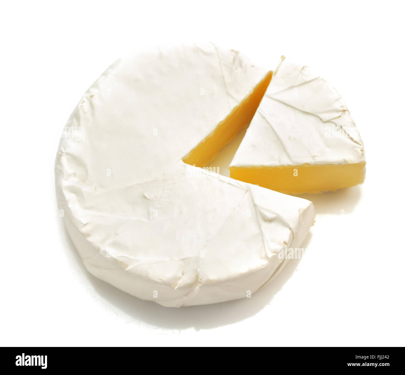 Stück Käse isoliert auf weißem Hintergrund Stockfoto