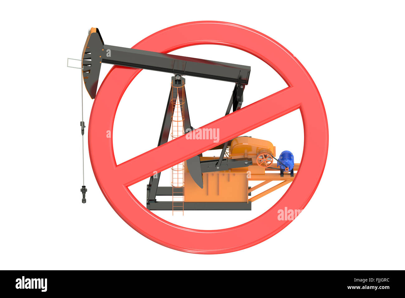Öl-Bohrschwengels mit verbotenen Zeichen isoliert auf weißem Hintergrund Stockfoto