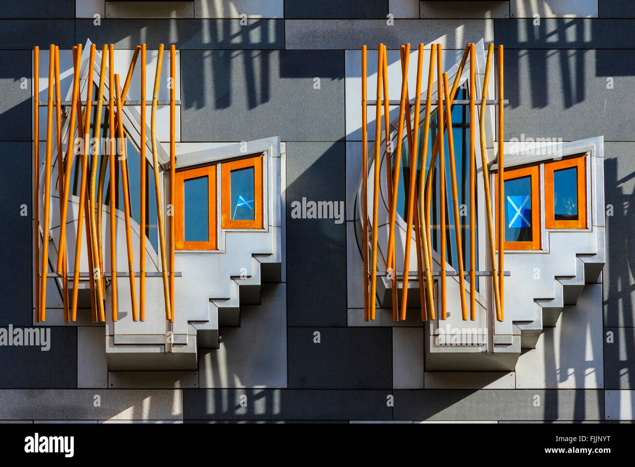 Fensterdetails im schottischen Parlament Gebäude, Edinburgh, Scotland, UK Stockfoto