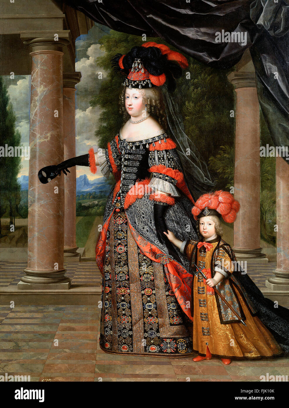 Königin Marie Thérèse und ihr Sohn, der Dauphin von Frankreich, datiert ca. 1663 von Charles Beaubrun Stockfoto