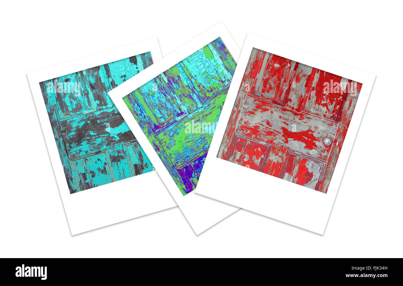 Drei Polaroid Fotos des alten Türen mit Textfreiraum Stockfoto