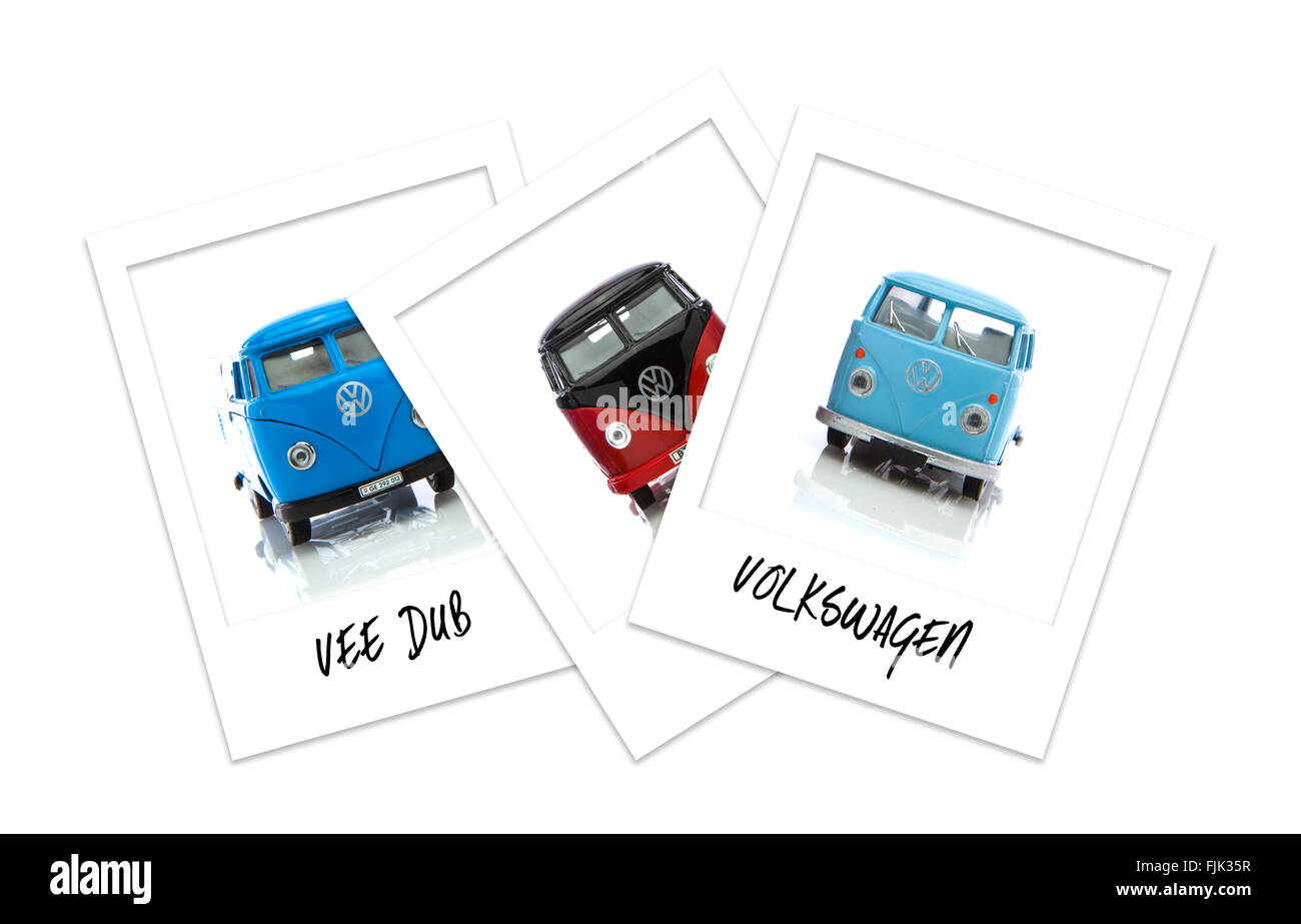 Drei Polaroid Fotos des alten VW Transporter Stockfoto