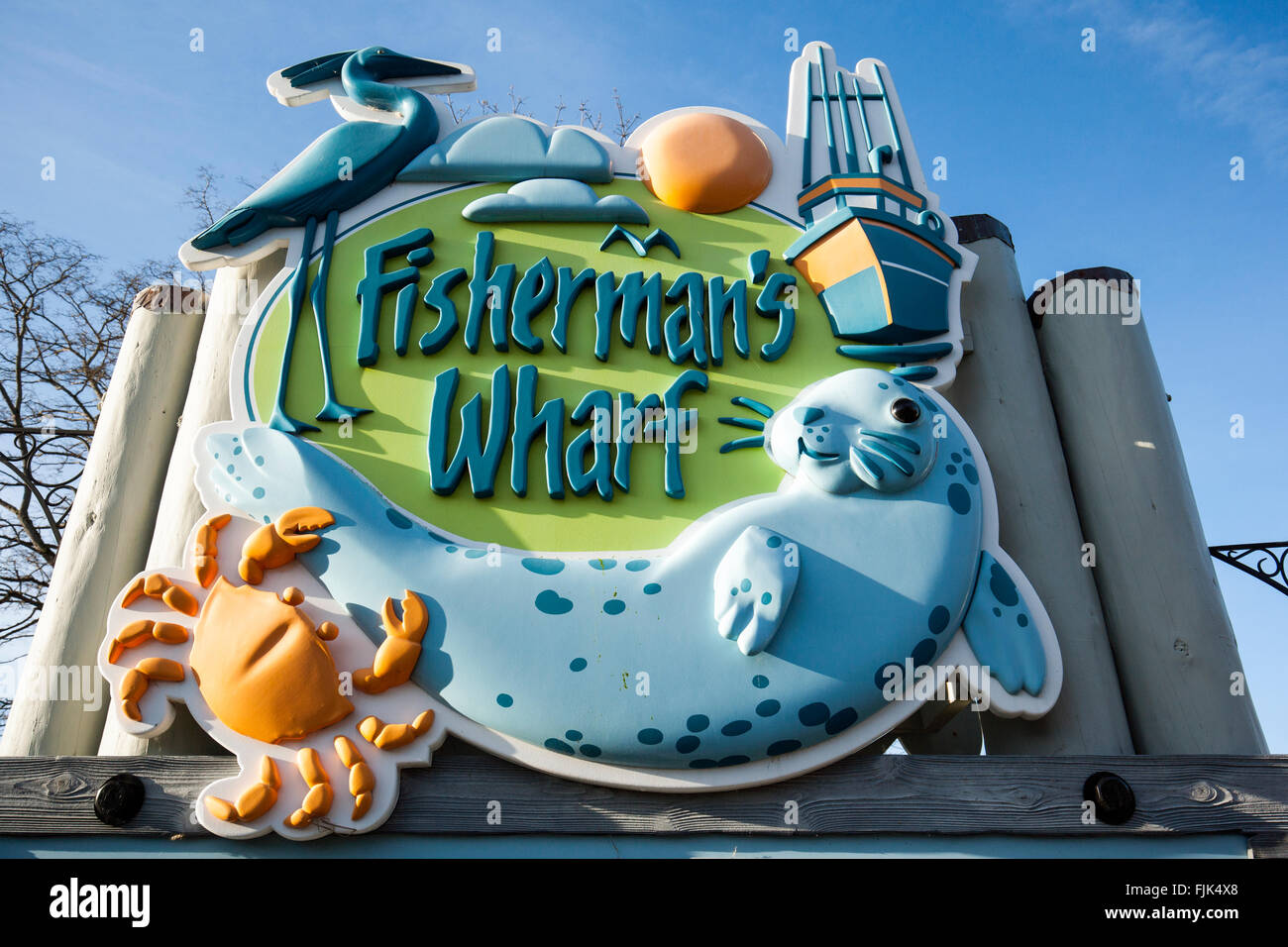 Fishermans Wharf Schild - Victoria, Vancouver Island, British Columbia, Kanada Stockfoto
