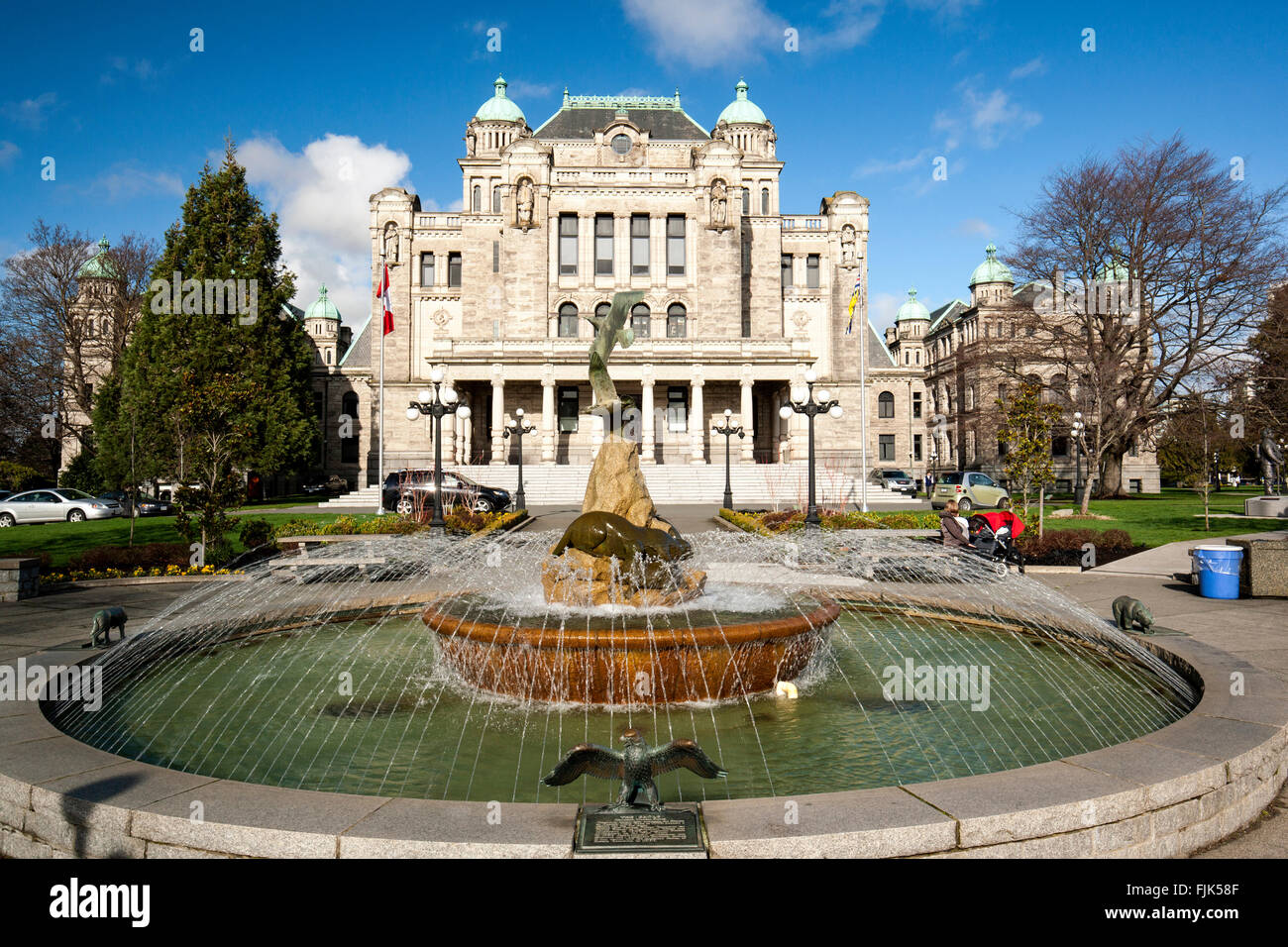 Victoria-Centennial Fountain - British Columbia Parlamentsgebäude - Victoria, Vancouver Island, British Columbia, Kanada Stockfoto