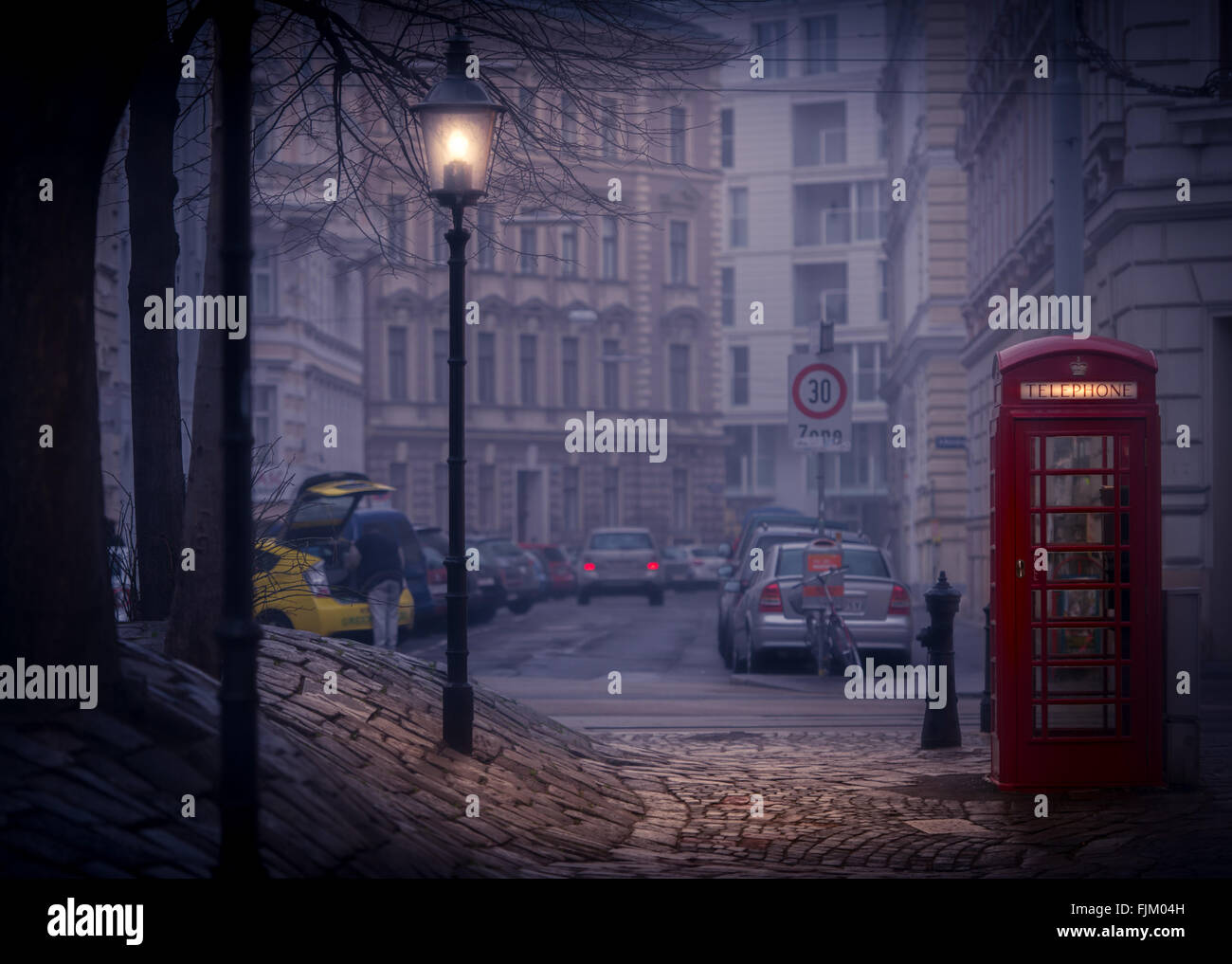 Nacht Straßenszene aus Wien, Österreich. Europa zu reisen. Stockfoto