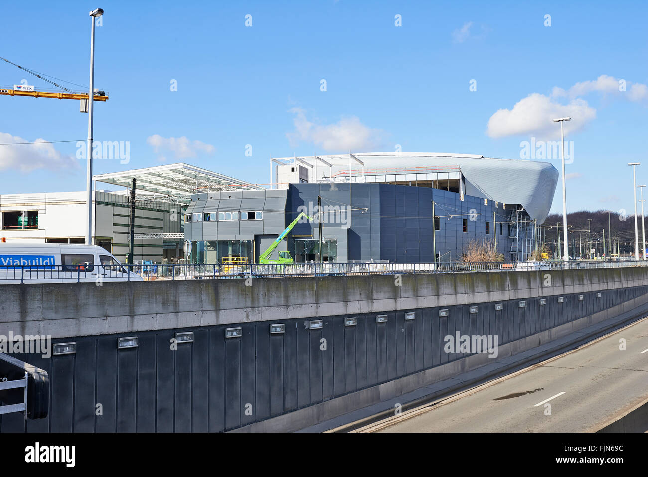 Baustelle des Docks Bruxsel, das neue Einkaufsviertel in einem Gebiet in volle wirtschaftliche Umschichtung, Stockfoto