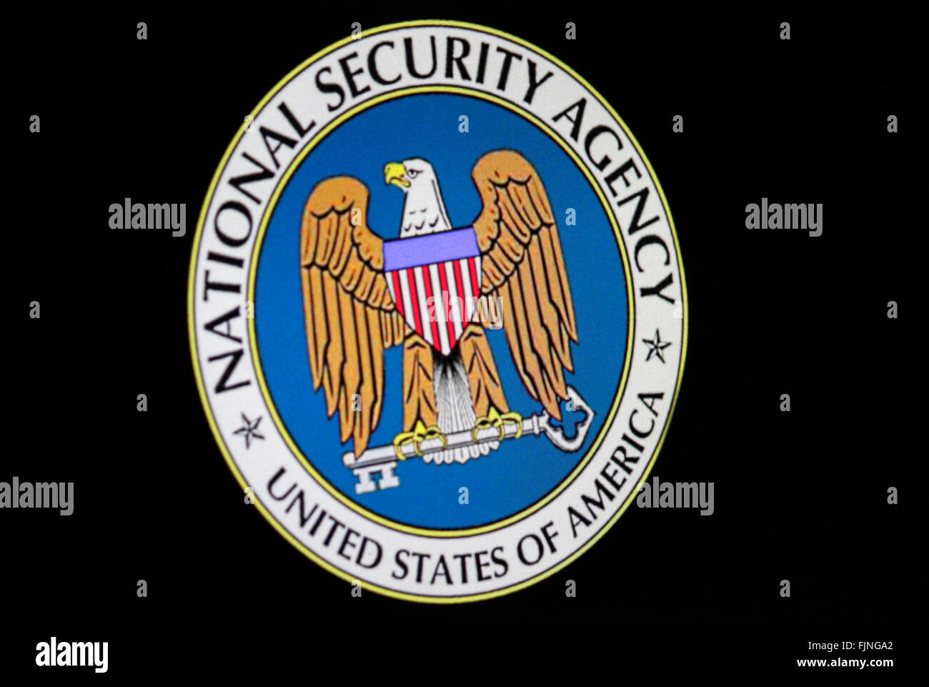 Das Logo der "NSA - National Security Administration", Berlin. Stockfoto