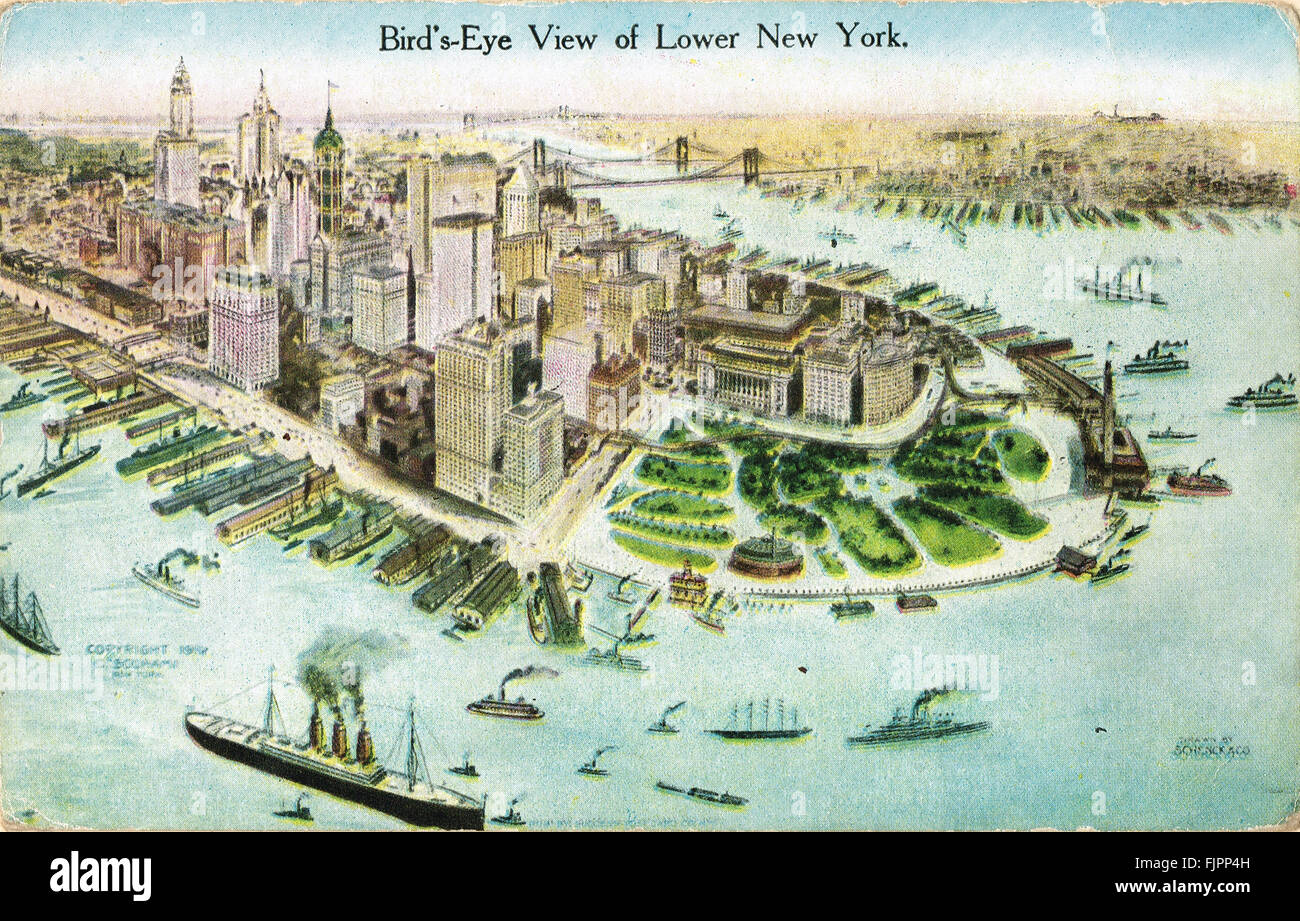 Vogel Auge Ansicht von New York Anfang des 20. Jahrhunderts Postkarte Stockfoto