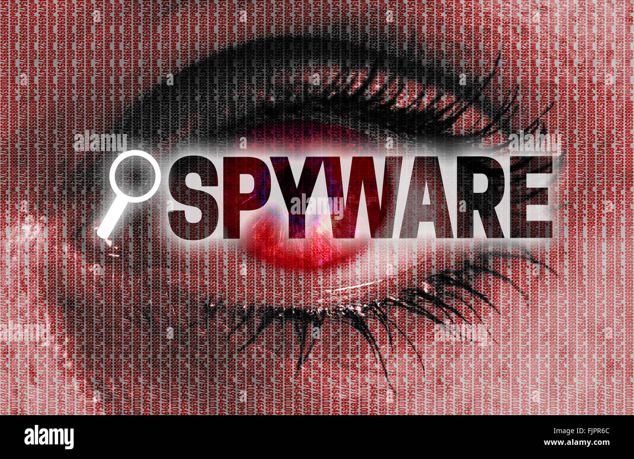 Spyware-Auge schaut Betrachter Konzept. Stockfoto