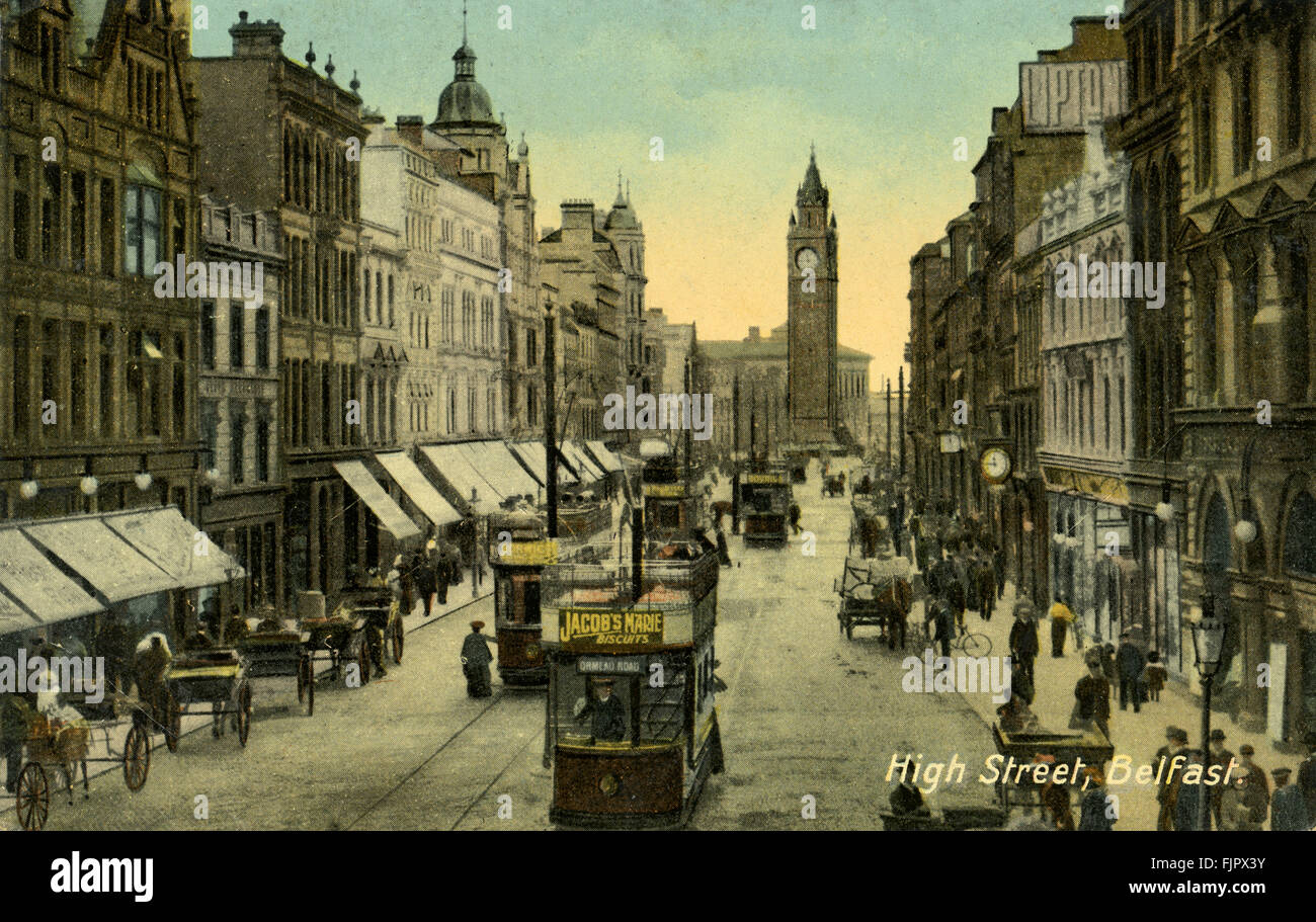 High Street, Belfast, Nordirland. Postkarte Stockfoto