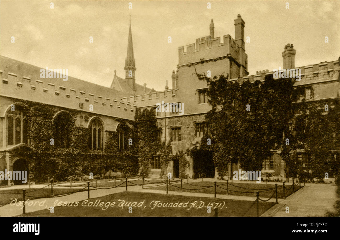 Jesus College der Universität Oxford. Postkarte 1900 s Stockfoto