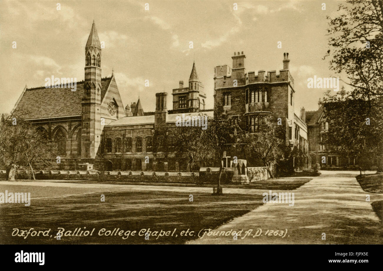 Am Balliol College der Universität Oxford. Postkarte 1900 s Stockfoto