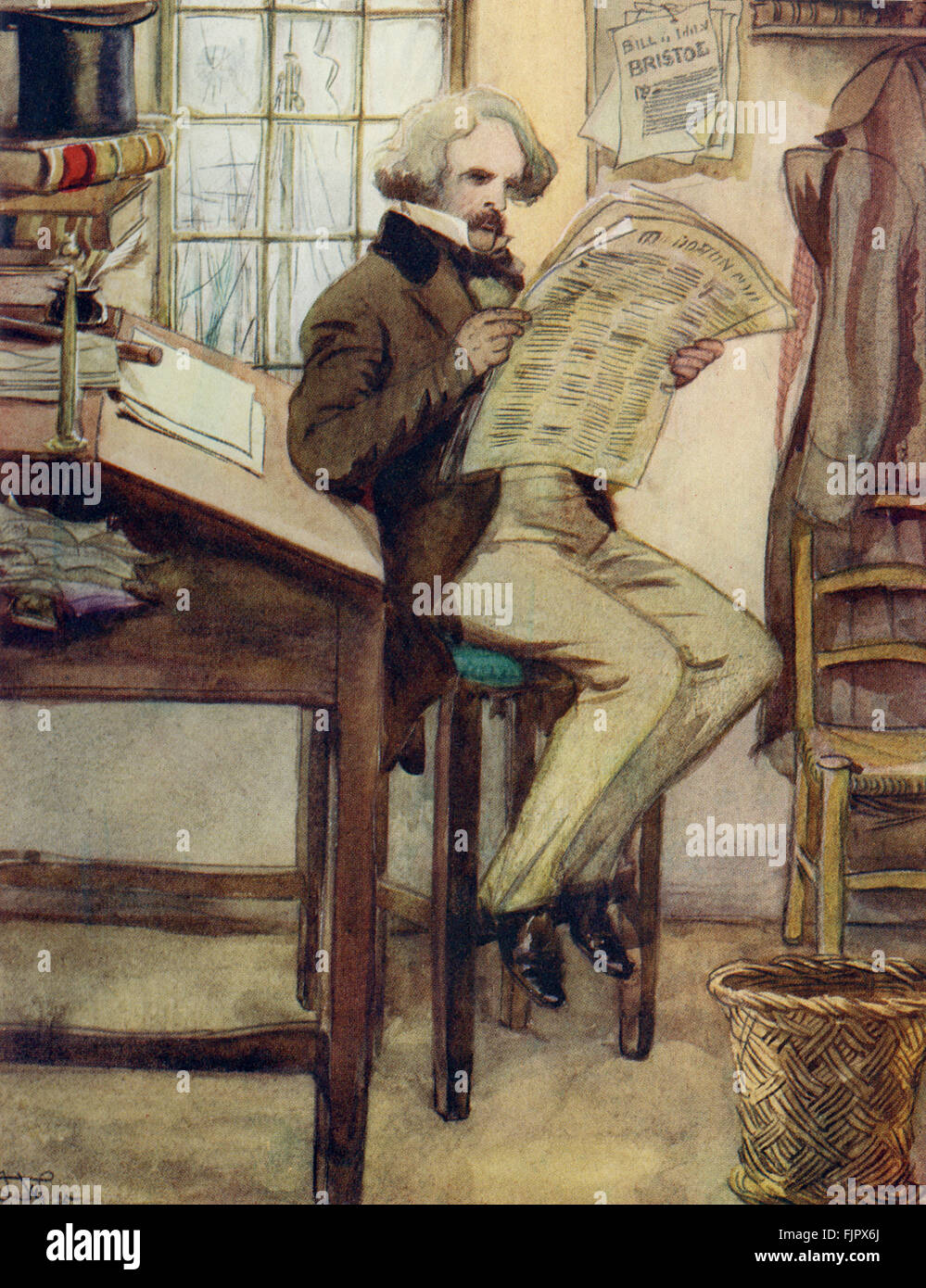 Der scharlachrote Buchstabe, eine Romanze von Nathaniel Hawthorme. Zuerst veröffentlicht 1850. Illustrationen von Hugh Thomson. Bildunterschrift lautet: Hawthorne in das Zollhaus. Hawthorne entdeckt von Einführung, wie diese Geschichte. Er war Chief Executive Officer von Salem Custom-House während des mid-1800 s (Roman im 17. Jahrhundert puritanischen Boston, Massachusetts, 1642 bis 1649, es erzählt die Geschichte von Hester Prynne, wer eine Tochter durch eine Affäre begreift). US-amerikanische Schriftstellerin NH 4 1804 – 19. Mai 1864. HT englischer Illustrator 1860-1920. Stockfoto