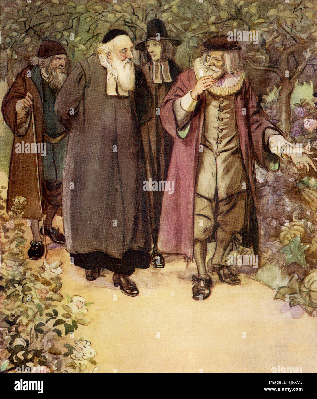 Der scharlachrote Buchstabe, eine Romanze von Nathaniel Hawthorme. Zuerst veröffentlicht 1850. Illustrationen von Hugh Thomson. Bildunterschrift lautet: Gouverneur Bellingham Apppeared aus seinem Nachlass darstellen... (Kapitel 8)   (Roman im 17. Jahrhundert puritanischen Boston, Massachusetts, 1642 bis 1649, erzählt die Geschichte von Hester Prynne, wer eine Tochter durch eine Affäre begreift). US-amerikanische Schriftstellerin NH 4 1804 – 19. Mai 1864. HT englischer Illustrator 1860-1920. Stockfoto