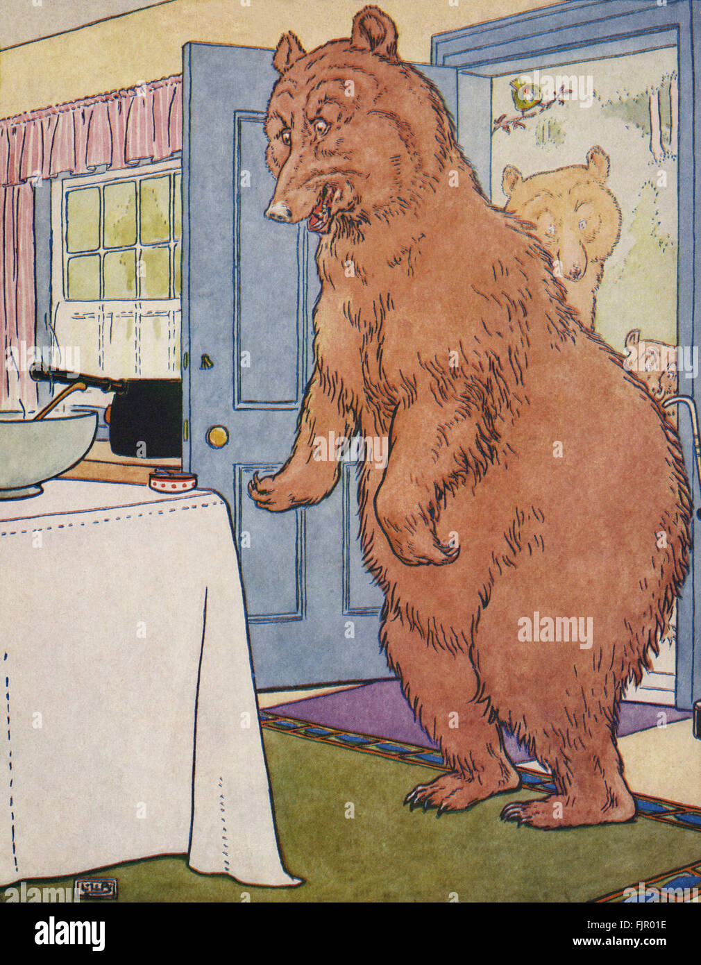 Die drei Bären - die Bären nach Hause zurückkehren, von der goldenen Gans Buch, 1905, illustriert von Leonard Leslie Brooke (1862-1940) Stockfoto