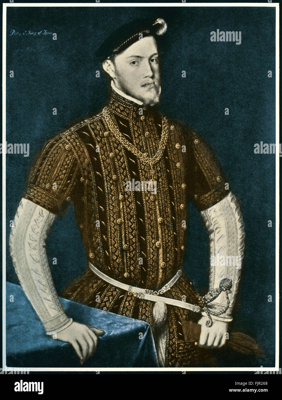 Prinz Philip von Spanien (1527-1598), nach einem Porträt von Antonio Moro (1517-1577). Später König von Spanien, Philip orchestriert die spanische Armada, und leitete das größte Ausmaß der spanischen Kolonialmacht.  Herbert Norris Künstler starb 1950 - erfordern copyright clearance Stockfoto