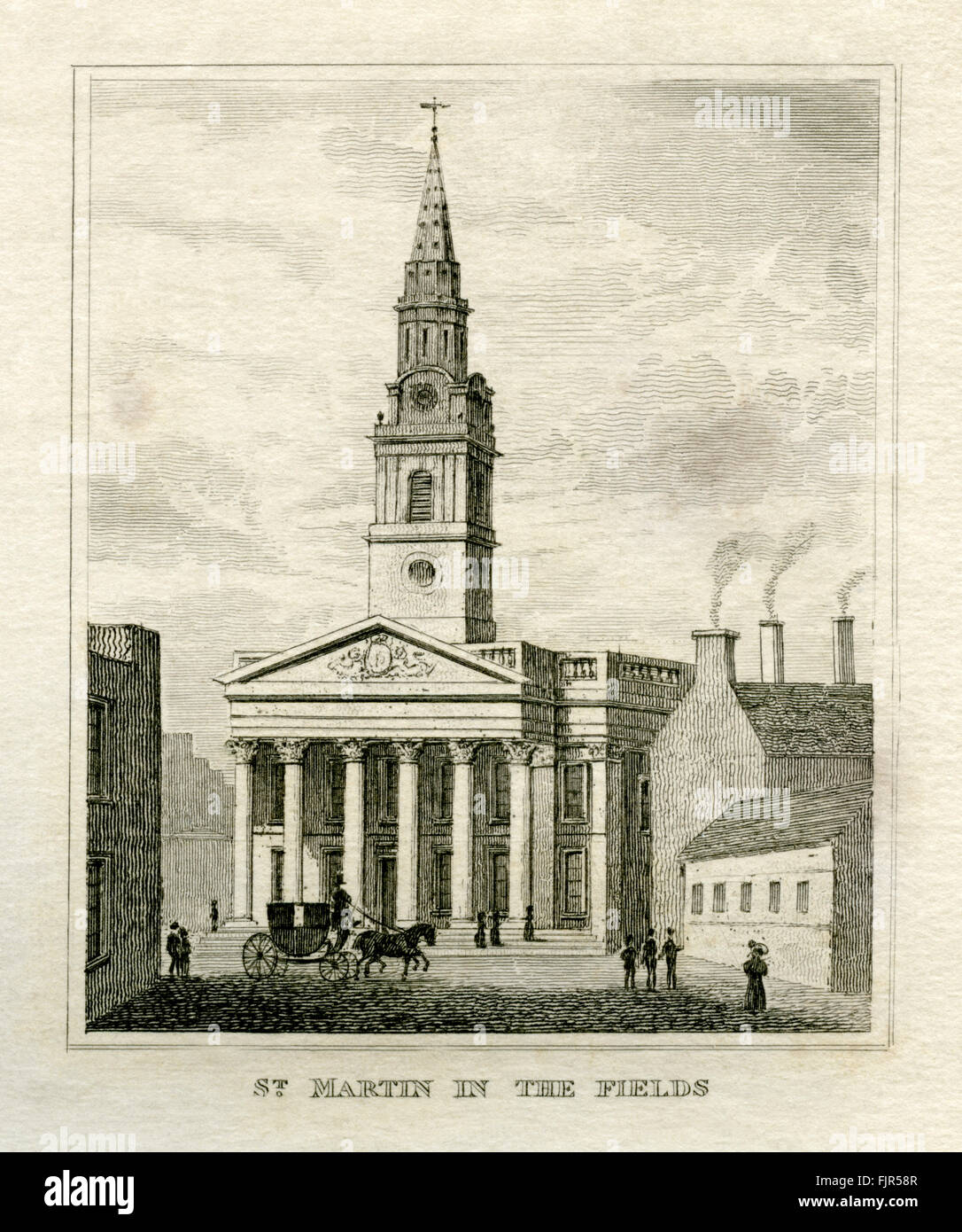 Kirche von St. Martin in the Fields, London 1835. Erbaut im Jahre 1726 von den Entwürfen von James Gibbs (1682 – 1754). Portikus mit 8 korinthischen Säulen. Stockfoto