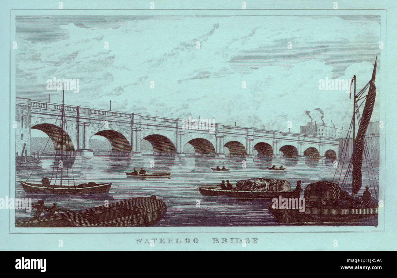 Waterloo Bridge, London 1835. 1809 / 10 von John Rennie (1761-1821) entwickelt. Früher bekannt als Strand-Brücke. Abgerissen und ersetzt durch den aktuellen Waterloo Bridge in 1942-5. Stockfoto
