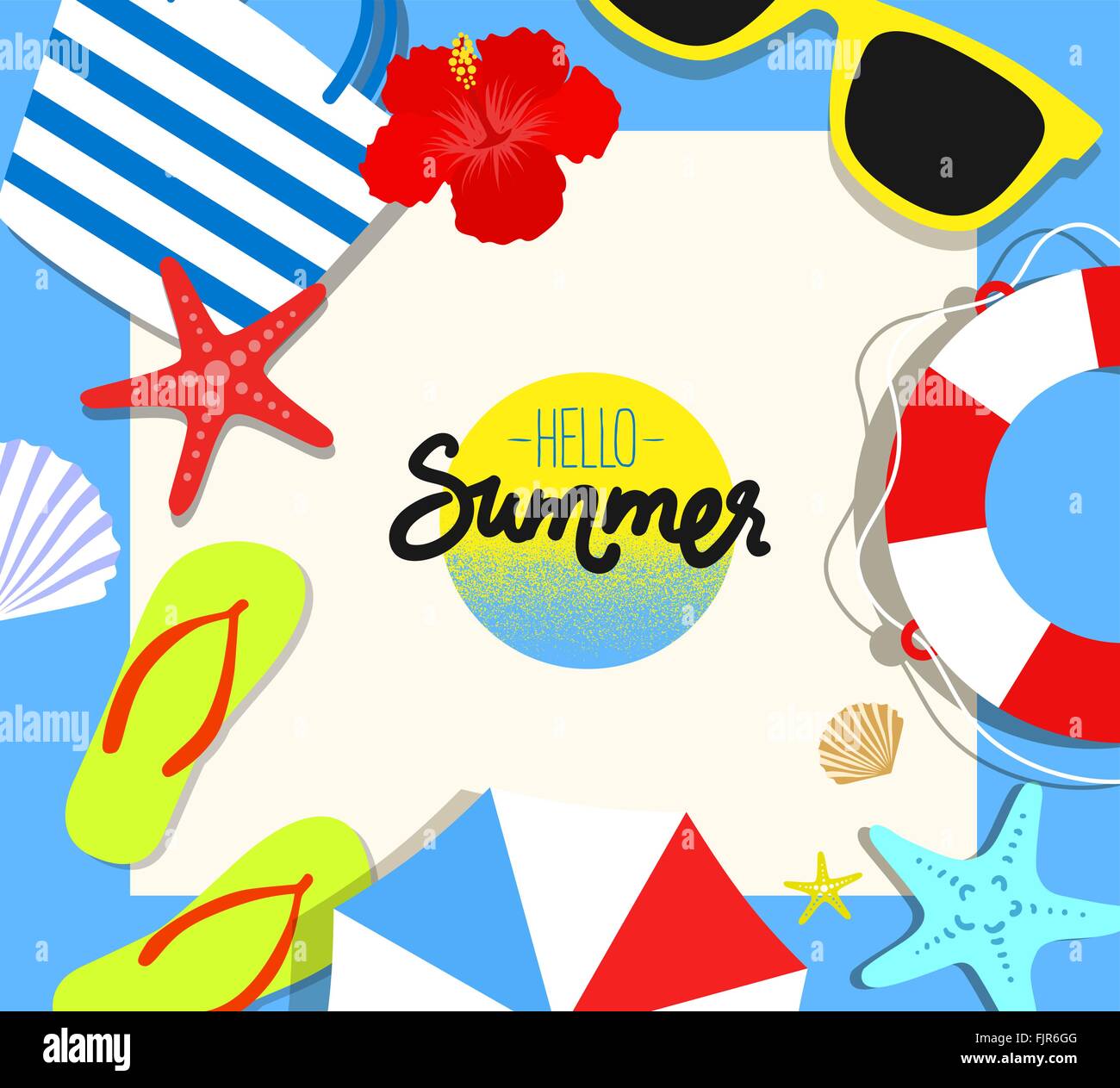 Vektor-Sommer-Hintergrund mit Urlaub Elementen. Flachen Stil Stock Vektor