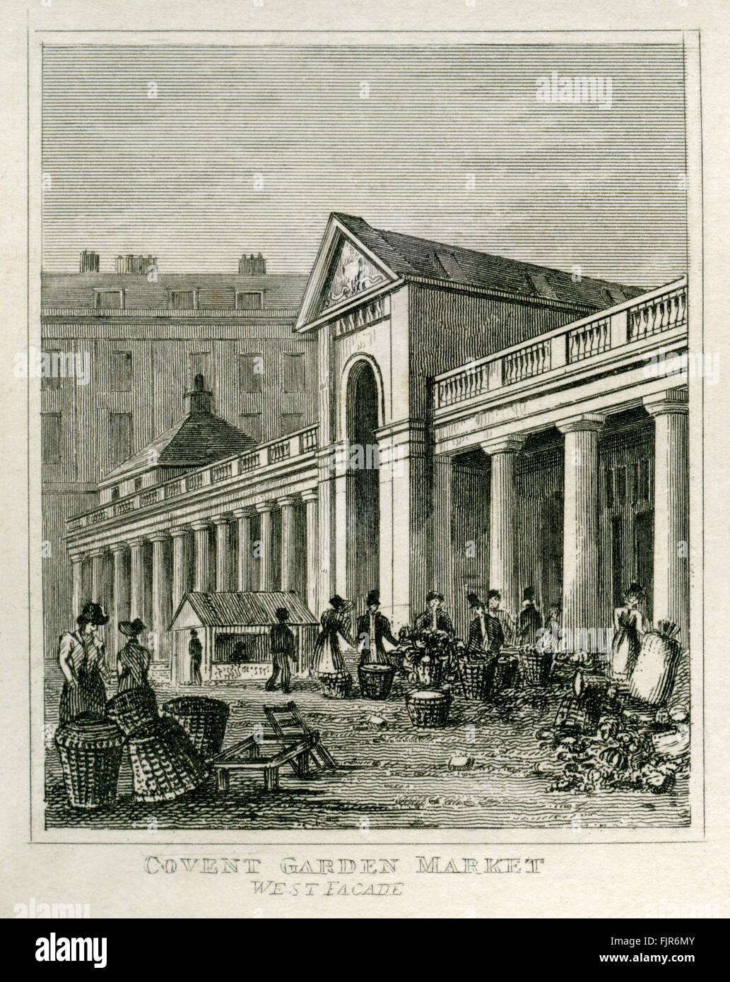 Covent Garden Market, Westfassade, London. Entworfen von Inigo Jones (1573 – 1652). Ab 1835 print. Stockfoto