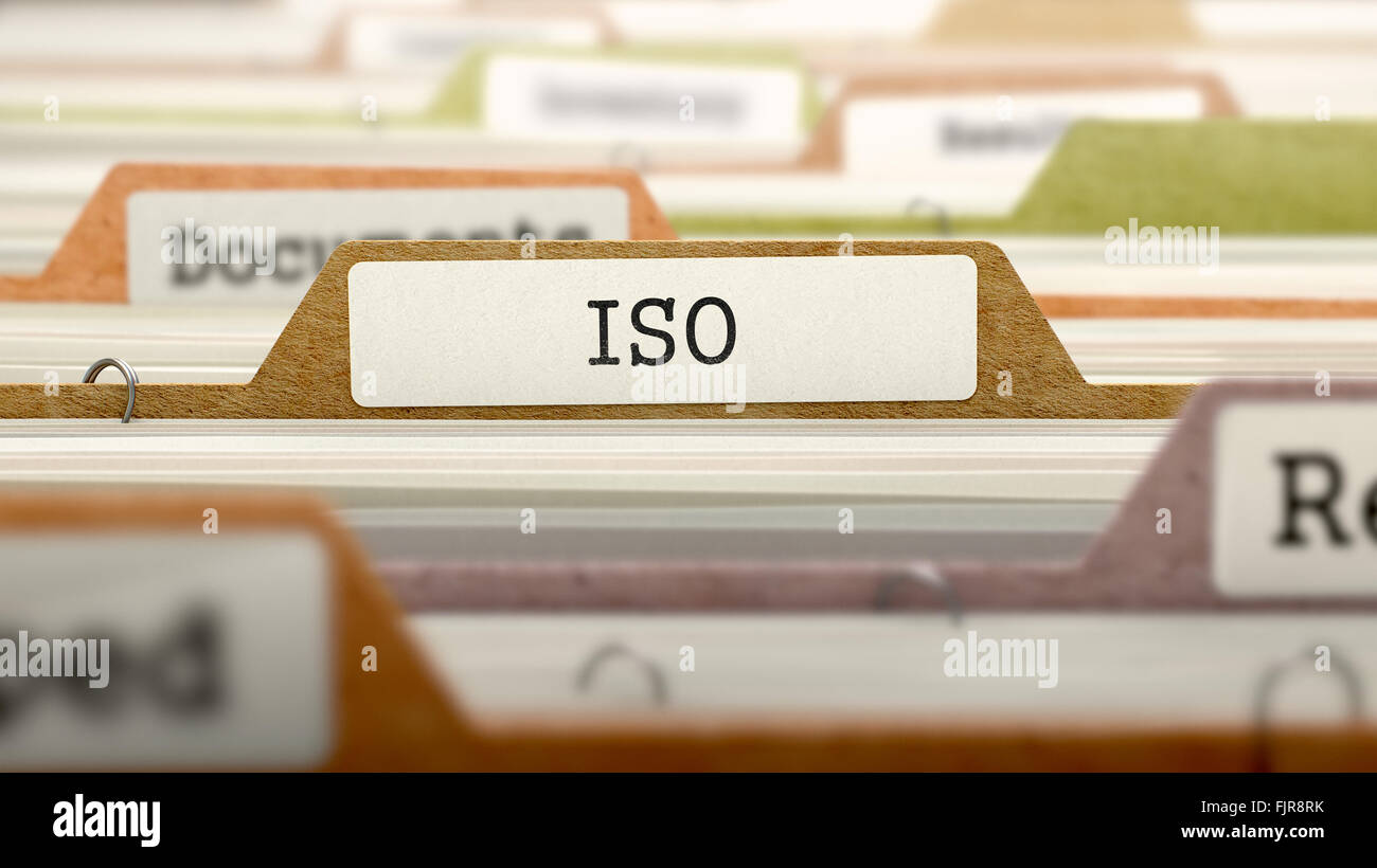 Dateiordner mit der Bezeichnung als ISO. Stockfoto