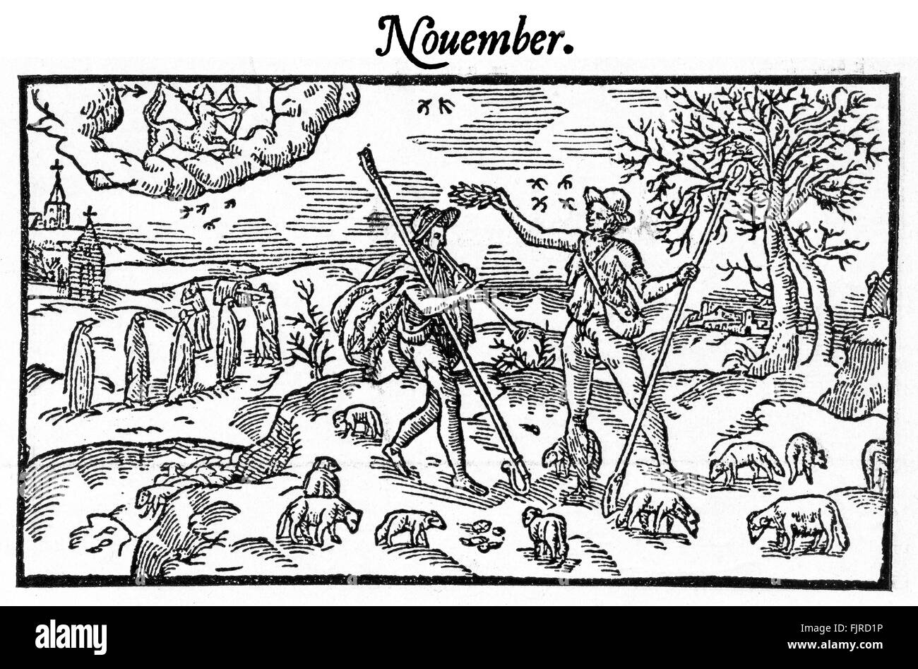 Der Hirte Kalender, November 1597 von Edmund Spenser.     Bauern.  Der Shepheardes Kalender. ES: 1552? -1599 Stockfoto