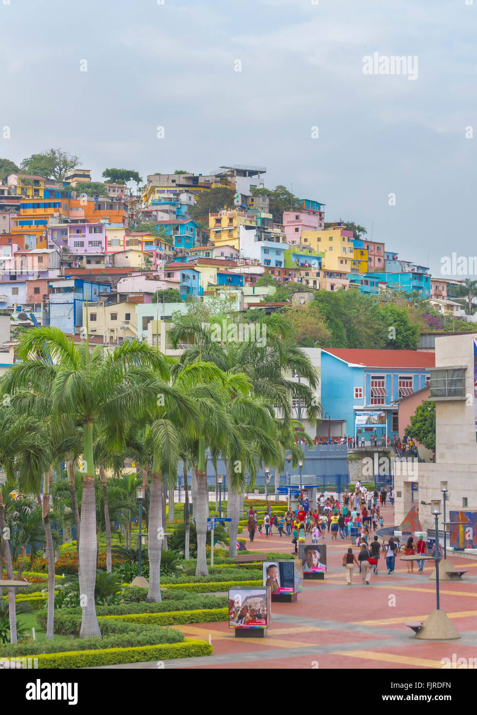 Luftaufnahme des Malecon und Cerro Santa Ana in Guayaquil, Ecuador. Stockfoto