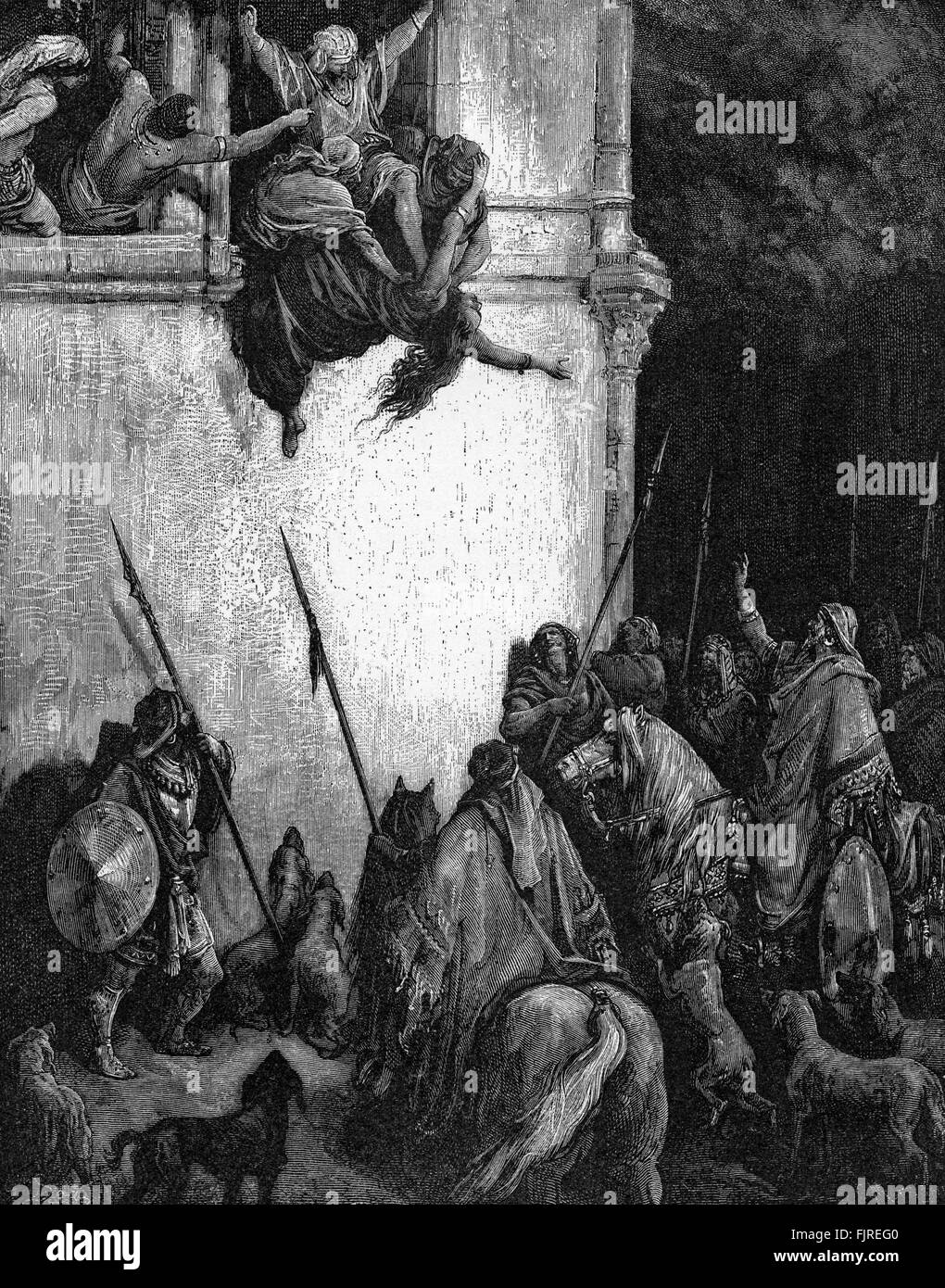 Tod von Isebel geworfen, um die Hunde in den Händen von Jehu und seine Männer (2 Könige Kapitel IX), Illustration von Gustave Doré (1832 – 1883) Stockfoto