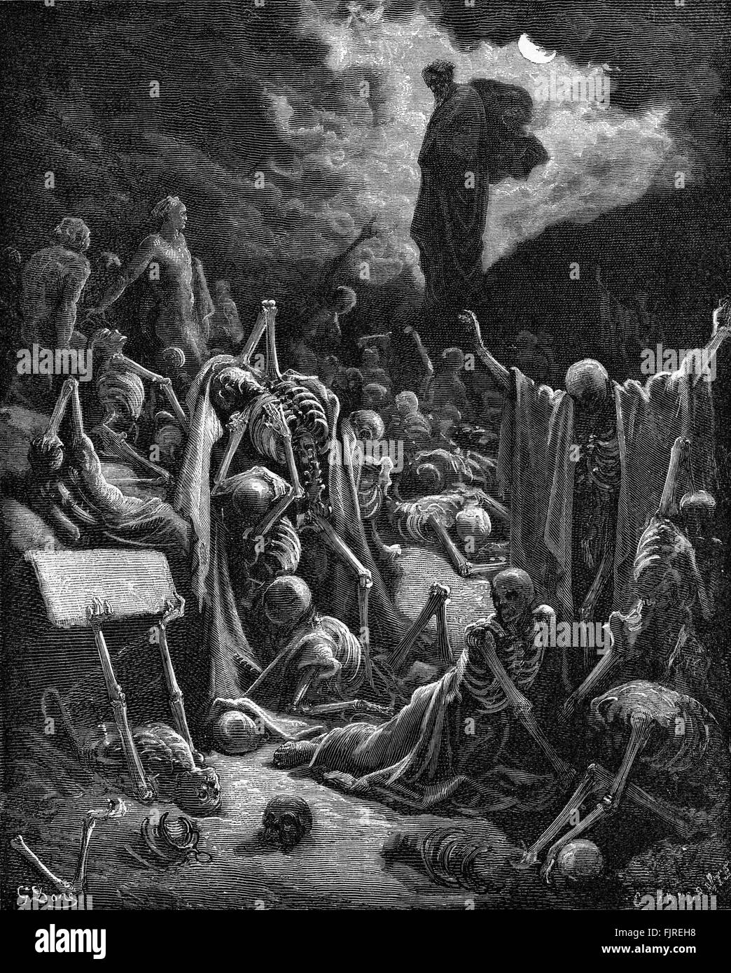 Der Prophet Ezechiel-Vision des Tal des trockenen Knochen (Ezechiel Kapitel XXXVII), Illustration von Gustave Doré (1832 – 1883) Stockfoto