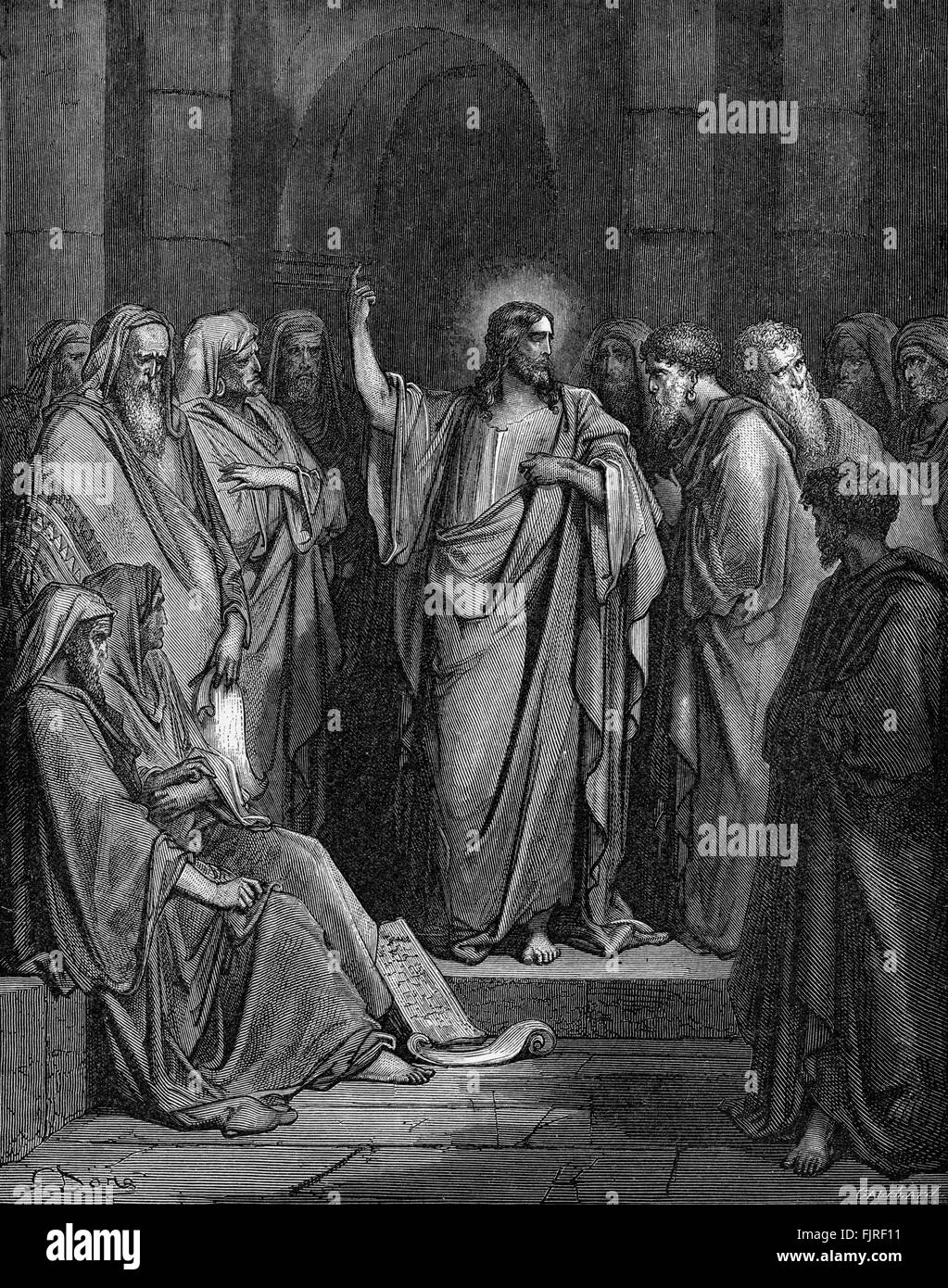 Jesus Predigt in der Synagoge (Matthäus Kapitel XIII), Illustration von Gustave Doré (1832 – 1883) Stockfoto